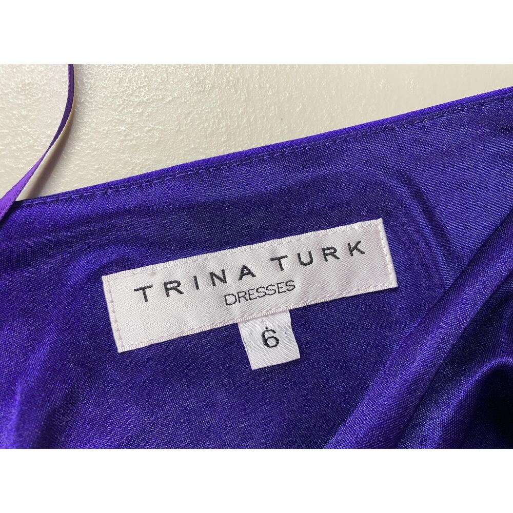 Trina Turk Dress Womens 6 Purple Black One Shoulder Cocktail Party Sheath Glam - Picture 10 of 13